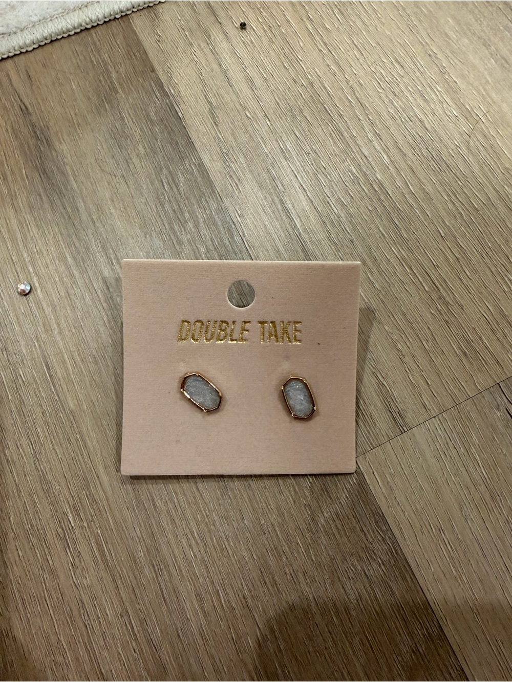 Gold-Trim White Stone Stud Earrings